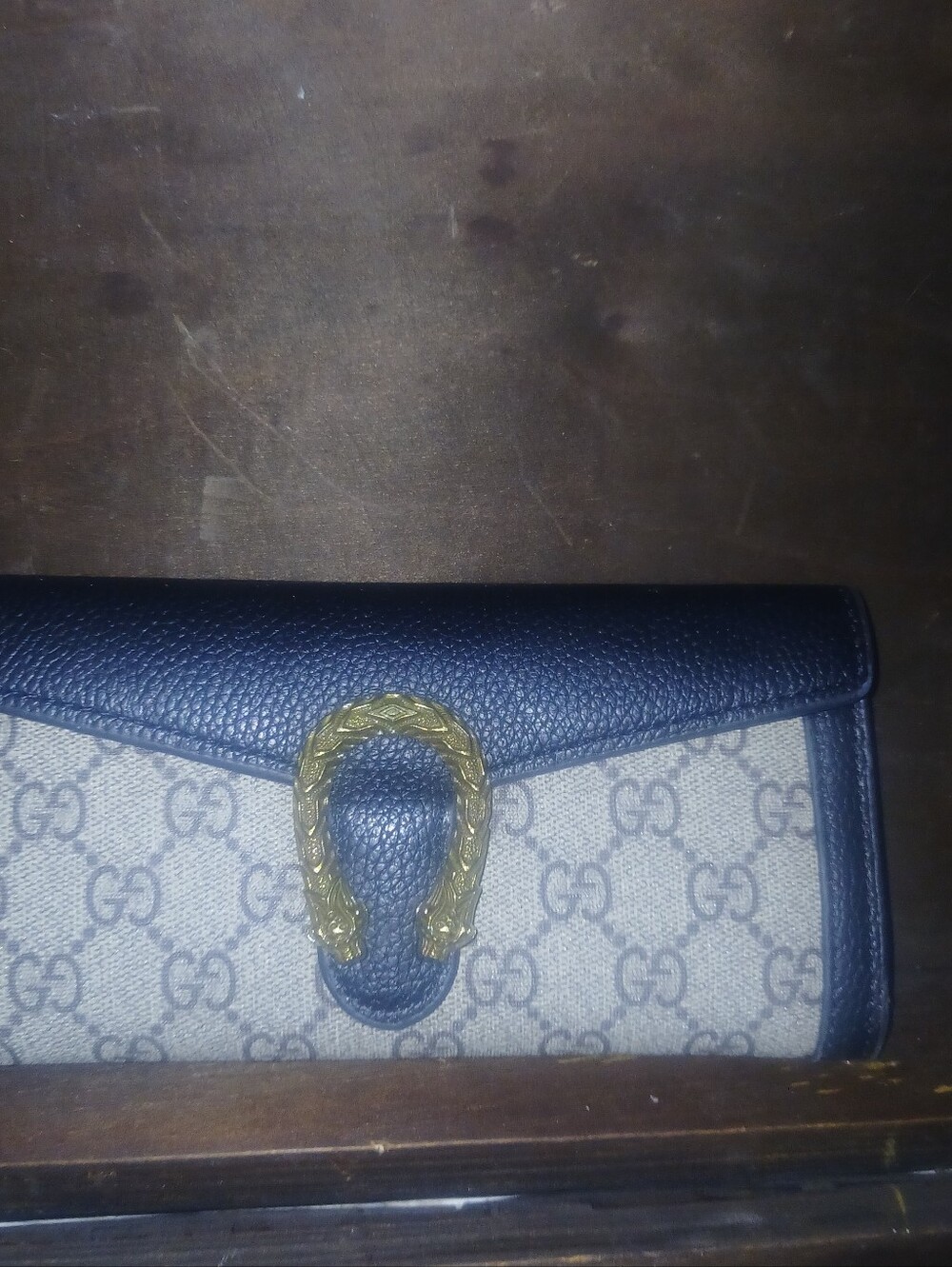 Designer-Inspired Navy Blue Signature  Clutch/ Wallet